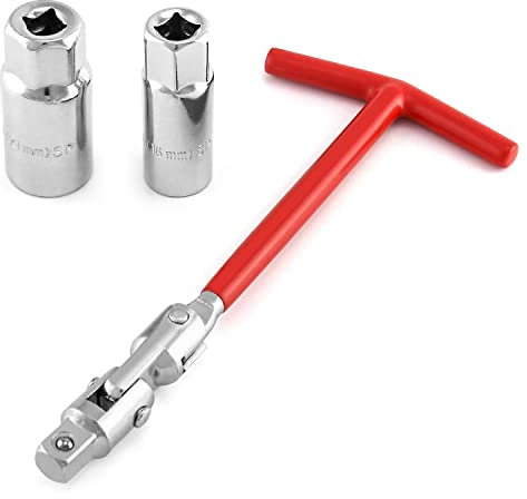 Holoras Spark Plug Socket Wrench Set, T-Handle Spark Plug Socket Removal Wrench Tool 16mm 21mm (Red)