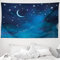 ABAKUHAUS Sterne Wandteppich, Nacht-Skyline-Illustration mit Aquarell-Effekt Mondsichel und Wolken, aus Weiches Mikrofaser Stoff Wand Dekoration Für Schlafzimmer, 230 x 140 cm, Blassblau Nachtblau