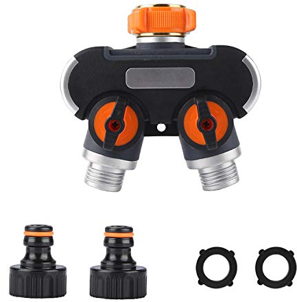 Divisor de Manguera de 2 vías,Garden Conector de Manguera de 2 vías Grifos de Agua Distribuidor 2vías,Conector de Grifo de Goma cómodo para jardín y hogar,con 2 conectores y 2 arandelas de goma