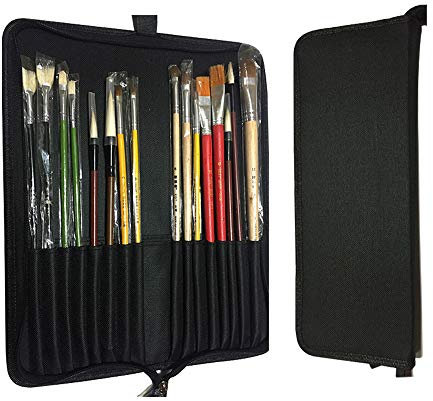 Trousse de rangement en toile à 18 emplacements pour pinceaux de peinture, trousse à crayons, trousse à crayons portable en toile avec fermeture éclair