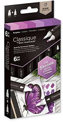 Crafter's Companion SPECN-CS6-PUR Spectrum Noir Classique Blend Alcohol Marker Dual Nib Pens Set-Purples-Pack of 6, One Size