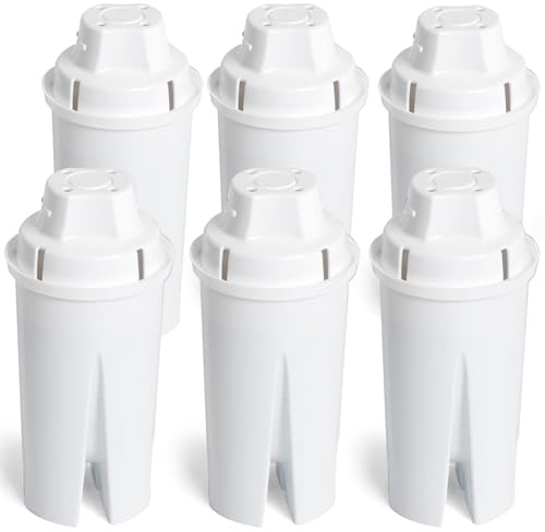 Amazon Basics Enhanced Replacement Water Filters for Pitchers, BPA-Free, WQA & NSF Certified, Compatible with Brita Pitchers & Drinking Water Filter Systems, 1 Year Supply, 6-Pack