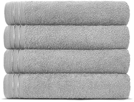 Lions Bath Towels - Set of 4 Bathroom Large Bath Sheets, 100% Luxury Cotton, 500 GSM 75X135CM, Highly Absorbent and Quick Dry Extra Large Bath Towel, Bathroom Accessory Set, Silver