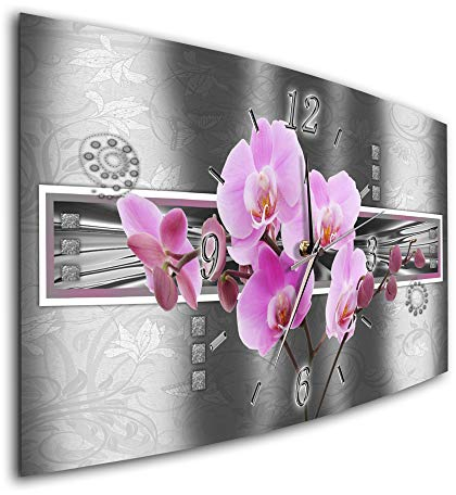BM Funk Quarz Wanduhr Funkwanduhr Funkwanduhren Funkuhr Funkuhren kein Ticken lautlos geräuschlos leise modern ohne Tickgeräusche groß XXL Wohnzimmer Küche Asien Orchideen Blumen 7712-1a
