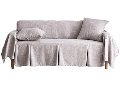DMCE Baumwolle Leinen Sofahusse,Easy Fit Abwaschbar Sofabezug,Sanft Anti-milbe Möbelschutz Sofa Abdeckung,Zu Arm-Stuhl Armloses Sofa Hellgrau 200x360cm(79x142inch)