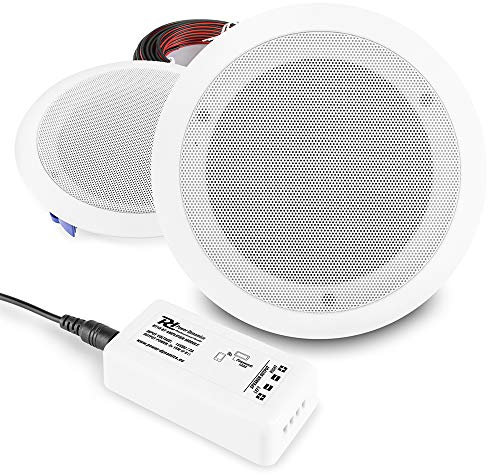 Power Dynamics Bluetooth Bathroom Ceiling Speaker Kit - Moisture-Resistant Kitchen Ceiling Speakers System with BT10 Amplifier & Aluminium Grilles - 6.5 CSSG6 Audio Pair (White)