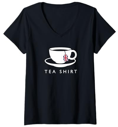 Damen I Love English Tea UK Flagge, lustiges Souvenir, Souvenir, Erinnerungsstücke T-Shirt mit V-Ausschnitt