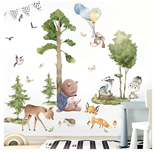 Grandora XXL Wandsticker Set Waldtiere Tiere Wandtattoo Bäume Baby Kinderzimmer DL799-5