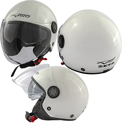 Casque Jet Moto Scooter Longue Visière Pare-Soleil Certifié ECE 22 06 Blanc XS
