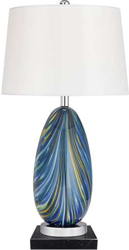 Possini Euro Design Pablo Modern Table Lamp with Square Black Marble Riser 27 Tall Blue Green Art Glass White Tapered Drum Shade for Living Room Bedroom House Bedside Nightstand Home Office Family