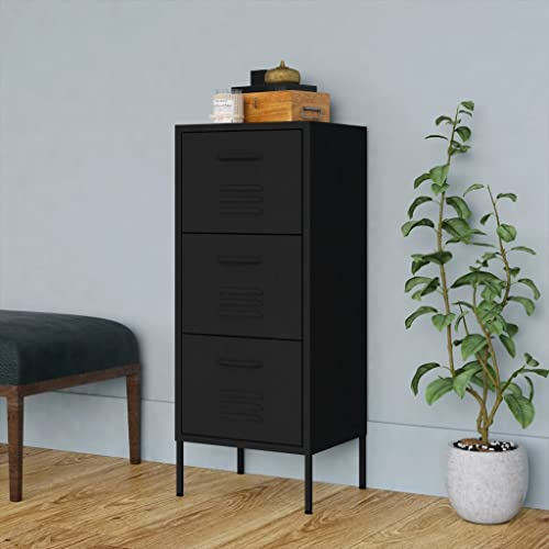 Aktenschrank Industriell Schubladenschrank Büroschrank Werkzeugschrank Metallschrank Stahlschrank Lagerschrank Materialschrank Schrank mit 3 Schubladen, 42,5x35x101,5 cm Schwarz