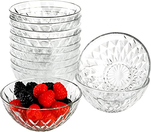 Jucoan 12 Pack 300ml Mini Glass Bowls, 12.5cm Diamond Cut Glass Prep Bowl, Stackable Glasses Salad Bowls for Fruit, Cereal, Candy, Yogurt