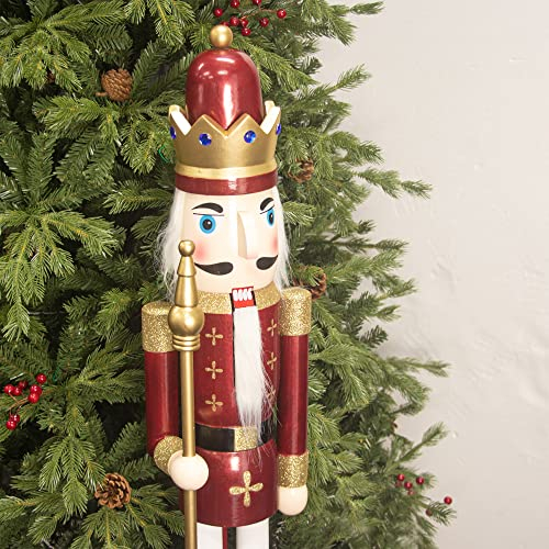 Art Beauty 4ft Red King Wooden Christmas Nutcracker Soldier Figurine Life Size Collectible Nutcracker Decorations for Christmas Decorations