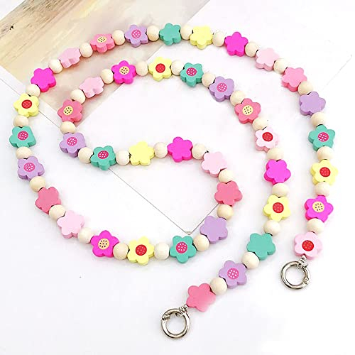 Universale Bunte Blumen Holzperlen Handykette Taschenkette,Handy Lanyard Handy Hülle Anhänger Handgelenkschlaufe Kette Handy Umhängeband Hängen Chain Perlen Telefon Kette Trageriemen für Handy Tasche
