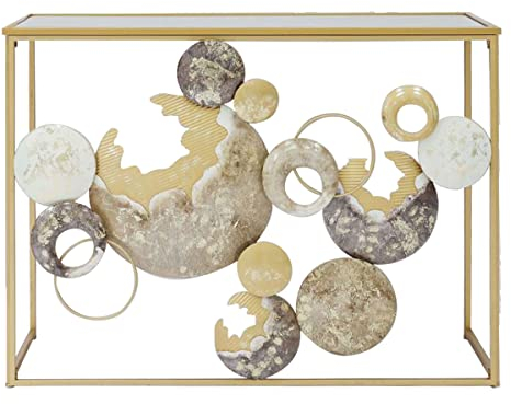 ROCKING GIFTS Table Console Table d'entrée en métal doré avec Cercles et Plateau en Verre, Table d'appoint élégante pour Le Hall d'entrée et Le Salon, 101 cm