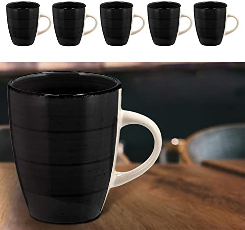 Cepewa Coffee Mugs Set of 6 | Stoneware Black 360 ml 9 x 11 cm | Cup Mug Handle Coffee Cup Tea Cup (1 x Set of 6 Mugs Black)