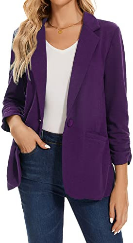 MINTLIMIT Blazer da donna con un bottone, giacca blazer con risvolto dentellato abbigliamento da lavoro elegante classico formale 3/4 manica increspata, Vt-viola, L