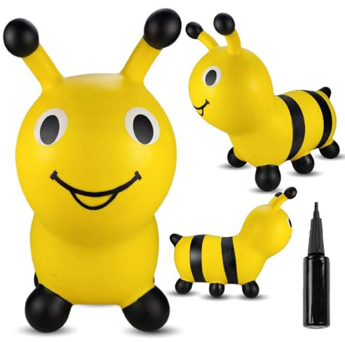sun baby Hüpftiere ab 1 Jahr mit Pumpe aufblasbares Hüpfspielzeug aus Hochwertigem und Strapazierfähigem Gummi, Verschiedene Designs (Gelbe Raupe)