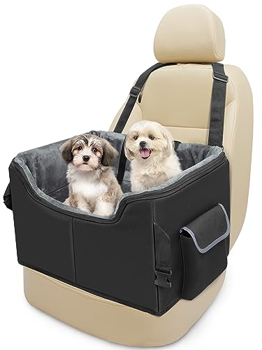Babenest Hunde Autositz, Extra Stabiler Auto Erhöhter für Kleine und Mittlere Hunde Reisen, Waschbarer und Große Kapazitäter Verstärkter Hundekorb mit Sicherheitsgurt für Vorder und Rück (Schwaz, M)