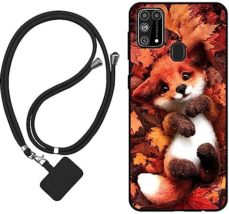 Sunrive Hülle Kompatibel mit Samsung Galaxy M31 Case,matt Handyhülle Schutzhülle Etui TPU Backcover (Ahornblattfuchs) +1x Universale Handykette