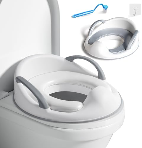 Orzbow Universal Toilettensitz Kinder,Rutschfestes WC Sitz Kinder mit Armlehne,9cm Hoch Spritzschutz,2 Sanft Kissen für Jahreszeiten,Erhöhte Rückenlehne,Inklusive Haken und Bürste,für Alle Toiletten