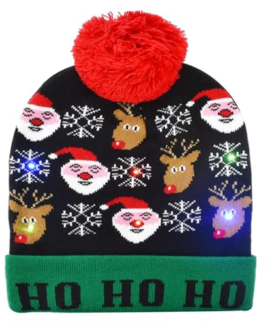 Colexy LED-Weihnachtsmütze LED Leuchten Strickmütze Weihnachten Beanie Mütze Warme Neuheit Weihnachten Hut für Unisex Kinder Erwachsene Weihnachtsfeier Winter Xmas Urlaub Mütze (A)