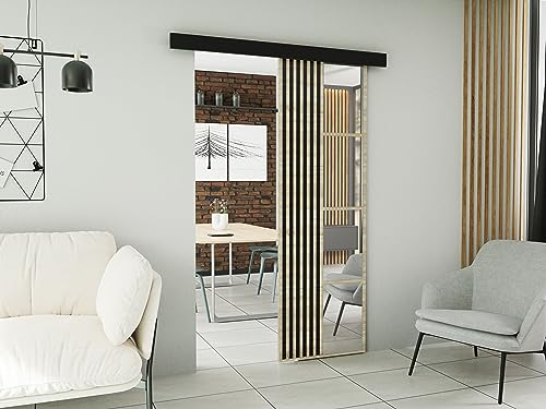 KIER FURNITURE Wandschiebetüren mit Spiegeln MOLI 60 – Schiebetür Komplettset Schiene Komplettset Mit Tür – Zimmertüren Mit Zarge Komplett - B66xH205xT1,6 cm - Sonoma-Eiche