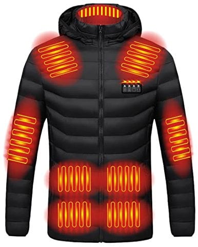 2023 Upgraded Heated Jacket, 19 Heating Zone Men's Electric Heating Down Jacket Waterproof Windproof Electric Coat Outerwear with 3 Temperature for Outdoor Camping Hiking Golf (No Power Bank)