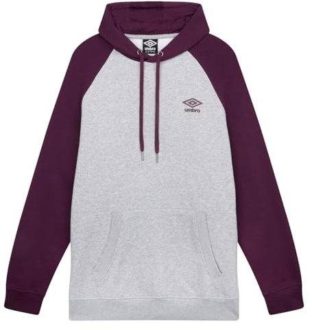 Umbro Core Raglan Hood Felpa con Cappuccio, Grigio mélange/Viola, S Uomo