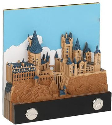 TURAJA 3D-Kunstkalender 2024, Tischkalender 2024 Magic Castle mit Lichtern, 3D-Papier-Bastel-Notizblock, 3D-Magic Castle-Wochenkalender-Notizblock für Schule, Büro und Zuhause