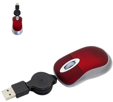 LIKE SHOW Mini Souris,Souris Filaire avec Rétractable Câble USB, Souris d'ordinateur 1600 DPI,Mini Souris avec Fil de Voyage Portable pour PC, Gaming, Ordinateur de Bureau,Laptop(Rouge)
