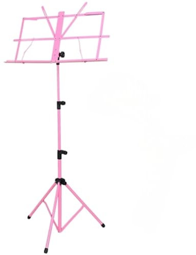 Leichter, verstellbarer Notenständer für Instrumentalauftritte, tragbarer, faltbarer Notenständer aus Metall mit Tragetasche für Musikinstrument (Rosa)