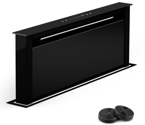 Klarstein Downdraft Cappa Aspirante 90 cm, Cappa Cucina e Cappa Aspirante 2 in 1, Flusso d'Aria 576m³/h, Cappa Cucina 90 cm con Controllo Touch, Cappa Aspirante 90cm Sottopensile con Luci LED e Timer