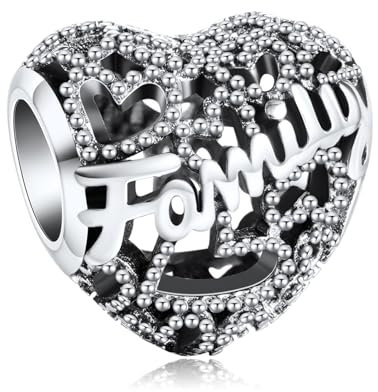 Rimgoris Argento 925 Charm per donna Bracciali Collana Amore Cuore Famiglia Dangle Charm Regalo
