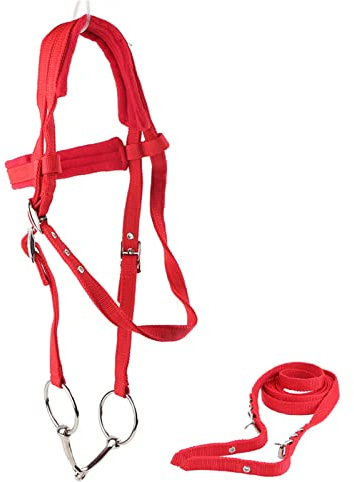 Yctze Rotes Verstellbares Zügelgeschirr für Pferdezaumzeug mit Weichem Kissen – -Kopfstücke aus Leder für Pferde, Gebisslose Sattelsets mit Zügeln, Englisches -Show-Zaumzeug
