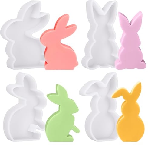4 Stück Silikonformen Gießformen Ostern, Silikonformen Ostern Hase, 3D Kaninchen Gießform Ostern, Osterhasen Silikonform, Gießformen Hasen Kerzen für DIY Handwerk, Ostern Dekoration