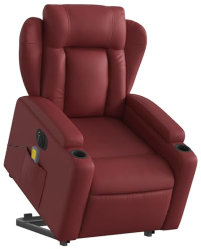vidaXL Massagesessel mit Aufstehhilfe Elektrisch Weinrot Kunstleder