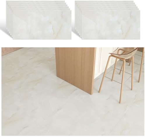 VEELIKE Piastrelle Adesive Pavimento Marmo Beige Piastrelle Adesive Cucina Pavimento PVC Adesivo Effetto Marmo Adesivi per Piastrelle Bagno Pavimento Garage Camera da Letto 1,5 mm 60cmx30cm 12 Pezzi
