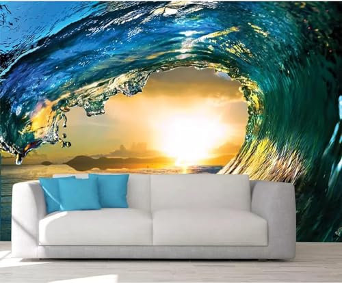 Fototapete 3D Sonnenuntergang Welle Hintergrund Kunst Display Fototapete Abnehmbare Wand Wanddekoration fototapete 3D Tapete effekt Vlies wandbild Schlafzimmer-300cm×210cm