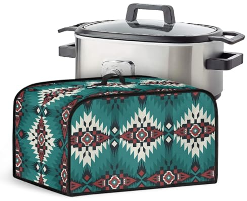 Wanyint Green Aztec Geometry Print Novelty Slow Cooker Cover Universal Water Resistant Kitchen Appliance Covers with Top Handle and Mesh Pocket