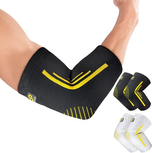Bracoo Ellenbogenbandage 2 Stück, Ellenbogen Bandage herren damen, Tennisarm Bandage rechts links, Armbandage für Tennis, Golf, Sport, Golferarm, Sehnenentzündung, Schmerzlinderung, EE92, Schwarz, L