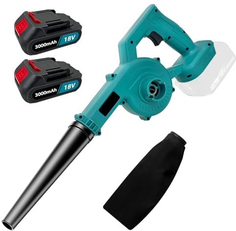 Akku-Laubbläser, Ersatz für Makita, mit 2x3000mAh Akku und Ladegerät,2-in-1 Elektrische Gartenblattgebläse und Staubsauger,18V für Rasenpflege, Laubblasen, Auto