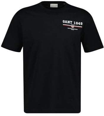 GANT Herren Printed Graphic SS T-Shirt, Black, L