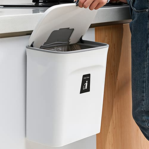 Aohuada Küchenmülleimer mit Deckel, 9L Küche Abfalleimer Klein,Hängend Abfallsammler, Wandmontage Plastik Komposteimer,U-förmigen Kartenschlitz,für Küche, Wohnmobil