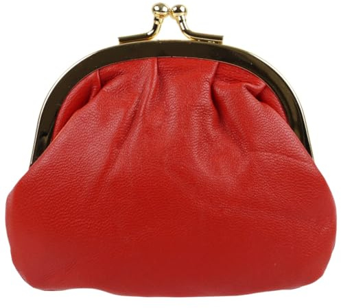 Oakridge Leather Ladies Compact Soft Clasp Coin Purse - Scarlet