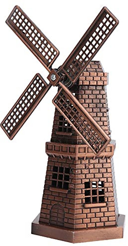 Wood Dutch Windmill Model,Wood Construction Kit,Retro Style Red Bronze Farmhouse Windmill Table Decoration Mini Craft Ornaments for Yard Lawn Garden