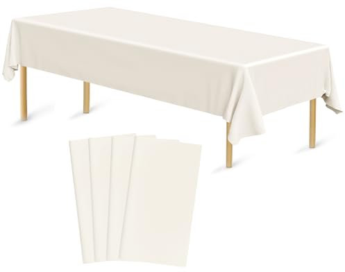 Bouiexye 4 Stück Einweg Tischdecken 137 x 274 cm Tischdecke aus Kunststoff Ivory Rechteckige Tischabdeckung Gartentischdecke für Gastronomie Party Hochzeiten Grillen Picknick