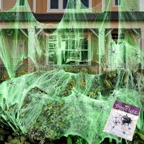 Wukong 150g Spinnennetz Fluorescenti per la Decorazione di Halloween + 50 Pezzi di Spinnen, Halloween Dekorationen für drinnen und draußen, gruseliges großes Super Stretch Spinnenband