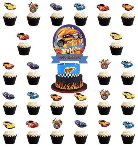 25 Stück Hot Wh-els Tortendeko Jungen, Rennwagen Kuchen Topper, Tortendeko Geburtstag hot Cars, Hot Wh-els Kuchen Deko Kindergeburtstag, Cake Topper für Hot Wh-els Themengeburtstag