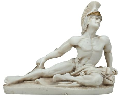 Statue, Skulptur Sterbende Achilles, griechischer Krieg, Alabaster, Graue Patina